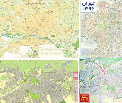 نقشه شهرهای تهران مشهد اصفهان و قزوین با قابلیت زوم 4برابر