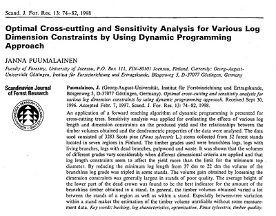 Optimal cross-cutting and sensitivity analysis for various log dimension constraints by using dynamic programming approach