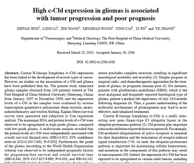 High c-Cbl expression in gliomas is associated with tumor progression and poor prognosis