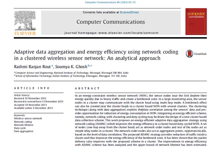 ترجمه مقاله "Adaptive data aggregation and energy efficiency using network coding in a clustered wireless sensor network"