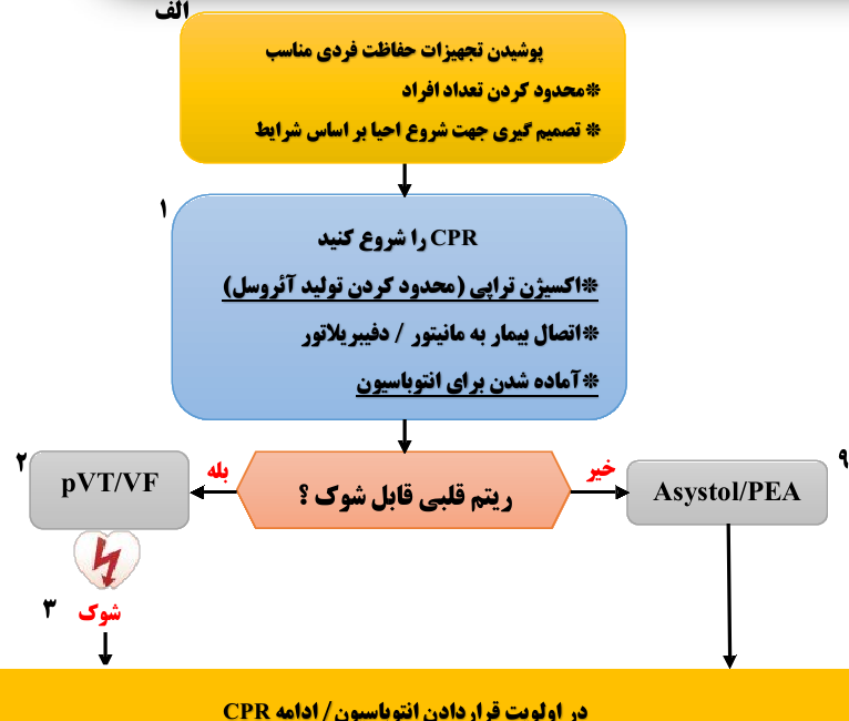 آخرین فلوچارت احیای پیشرفته در بیماران بزرگسال مشکوک یا تایید شده بیماری کرونا ویروس (کوید 19)   سال 2020