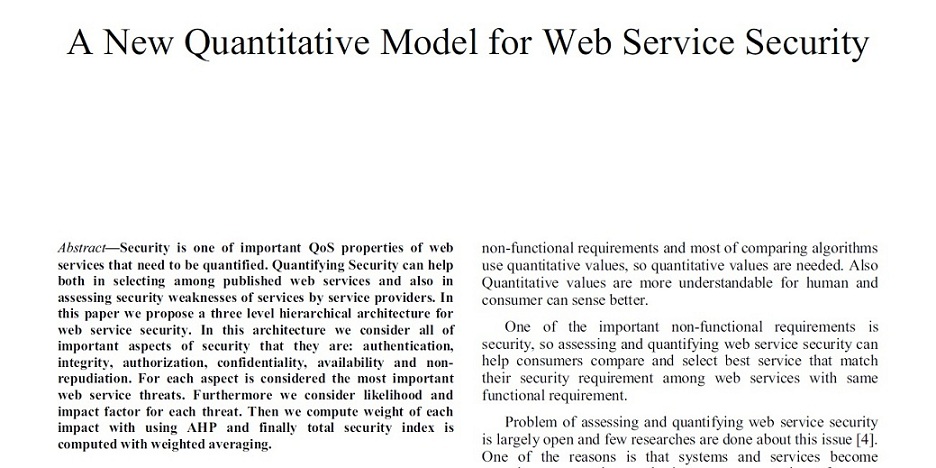 مقاله 2012: یک مدل جدید کمی برای امنیت سرویس وب