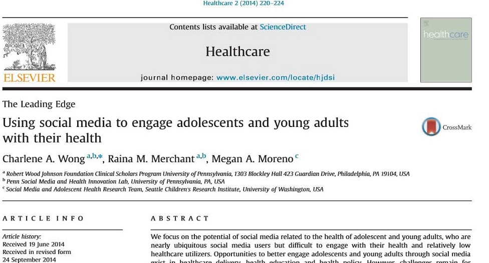 مقاله الزویر 2014 به همراه ترجمه:استفاده از رسانه های اجتماعی برای درگیرکردن نوجوانان و جوانان با سلامت خودشان