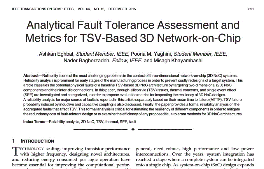 ارزیابی تحمل خطای تحلیلی و متریک هایی برای شبکه روی تراشه مبتنی بر TSV سه بعدی