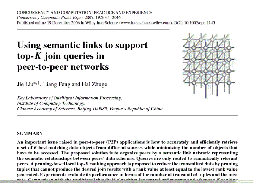 Using semantic links to support top-K join queries in peer-to-peer networks