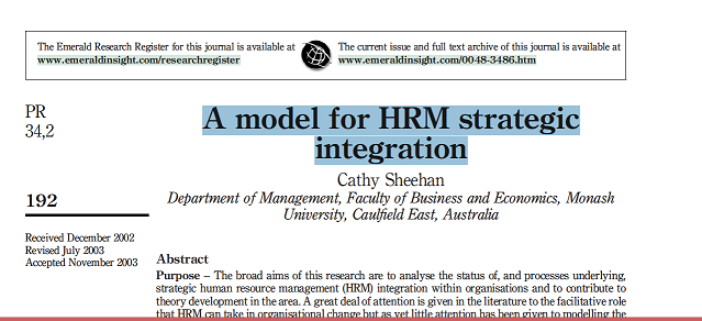 A model for HRM strategic integration