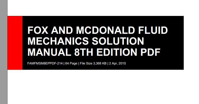 حل تشریحی و کامل مکانیک سیالات فاکس ویرایش هشتfox & mcdonald.