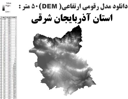 دانلود شیپ فایلGIS مدل رقومی ارتقاعی(DEM) با دقت 50 متر استان آذربایجان شرقی
