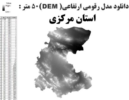 شیپ فایل GIS مدل رقومی ارتقاعی(DEM) با دقت 50 متر استان مرکزی