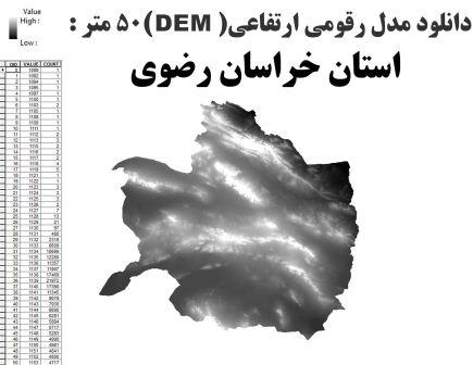 دانلود شیپ فایل GIS مدل رقومی ارتقاعی(DEM) با دقت 50 متر استان خراسان رضوی