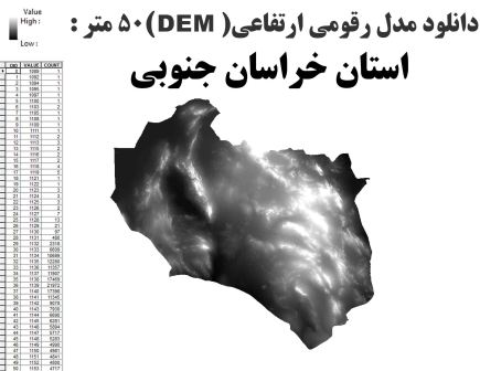 دانلود شیپ فایل GIS مدل رقومی ارتقاعی(DEM) با دقت 50 متر استان خراسان جنوبی