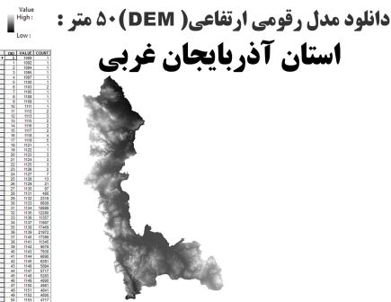 دانلود شیپ فایل GIS مدل رقومی ارتقاعی(DEM) با دقت 50 متر استان آذربایجان غربی
