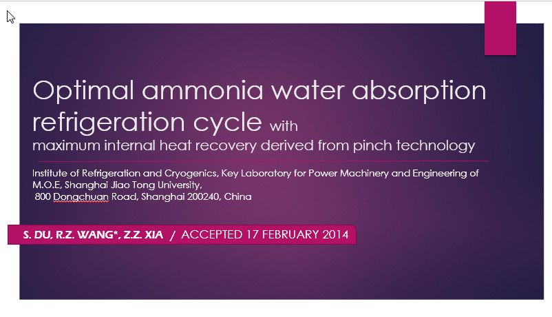 مقاله پی دی اف + پاورپوینت Optimal ammonia water absorption refrigeration cycle with maximum internal heat recovery derived from pinch technology