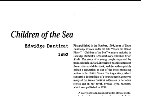 نقد داستان کوتاه Children of the Sea by Edwidge Danticat