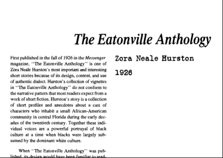 نقد داستان کوتاه The Eatonville Anthology by Zora Neale Hurston