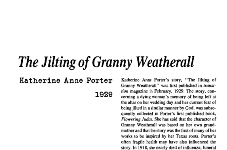 نقد داستان کوتاه The Jilting of Granny Weatherall by Katherine Anne Porter