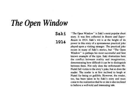 نقد داستان کوتاه The Open Window by Saki (H.H. Munro)