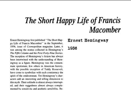 نقد داستان کوتاه The Short Happy Life of Francis Macomber by Ernest Hemingway