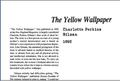 نقد داستان کوتاه The Yellow Wallpaper by Charlotte Perkins Gilman