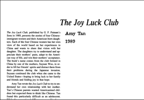 نقد رمان The Joy Luck Club by Amy Tan