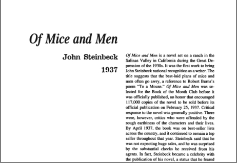 نقد رمان Of Mice and Men by John Steinbeck