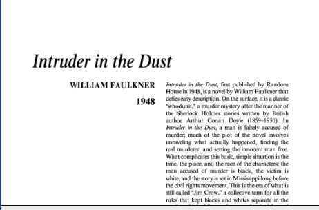 نقد رمان مزاحم در خاک اثر ویلیام فاکنر Intruder in the Dust by William Faulkner