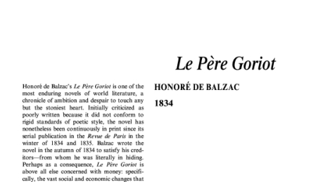 نقد رمان بابا گوریو اثر انوره دو بالزاک Le Père Goriot by Honoré de Balzac