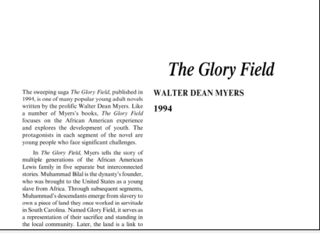 نقد رمان مزرعه شرافت اثر والتر دین میرز The Glory Field by Walter Dean Myers