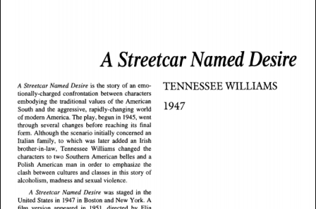 نقد نمایشنامه A Streetcar Named Desire by American Tennessee Williams
