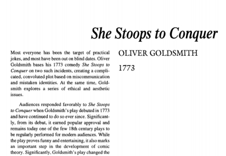 نقد نمایشنامه She Stoops to Conquer by Oliver Goldsmith