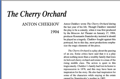 نقد نمایشنامه The Cherry Orchard by Anton Chekhov