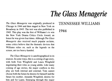 نقد نمایشنامه The Glass Menagerie by Tennessee Williams