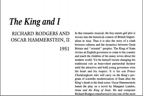 نقد نمایشنامه The King and I by Richard Rodgers and Oscar Hammerstein II