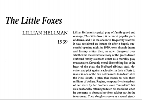 نقد نمایشنامه The Little Foxes by Lillian Hellman