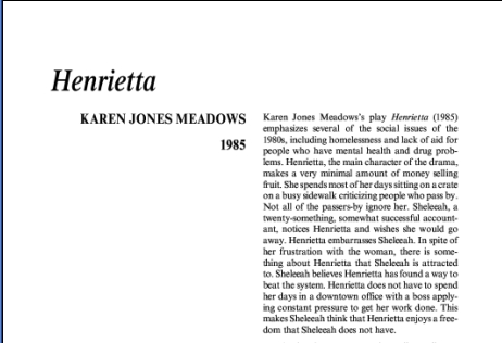 نقد نمایشنامه Henrietta by Karen Jones Meadows
