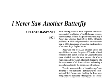 نقد نمایشنامه I Never Saw Another Butterfly by Celeste Raspanti
