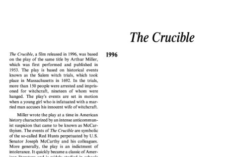 نقد نمایشنامه The Crucible by Arthur Millers
