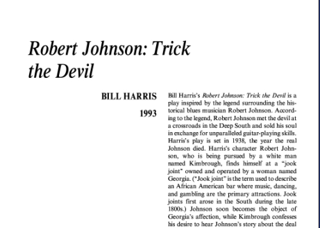 نقد نمایشنامه Robert Johnson: Trick the Devil by Bill Harris