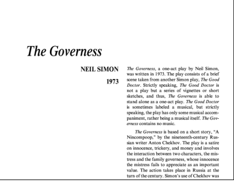 نقد نمایشنامه The Governess by Neil Simon