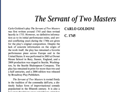 نقد نمایشنامه the Servant of Two Masters by Carlo Goldoni