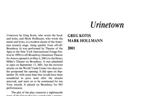 نقد نمایشنامه Urinetown by Mark Hollmann and Greg Kotis