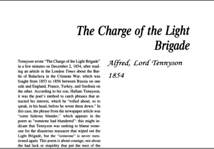نقد شعر The Charge of the Light Brigade by Alfred, Lord Tennyson