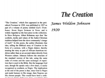نقد شعر The Creation Poem by James Weldon Johnson