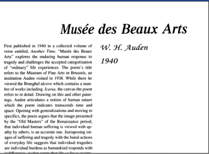 نقد شعر Musee des Beaux Arts by W. H. Auden