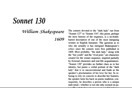نقد شعر Sonnet 130 by William Shakespeare