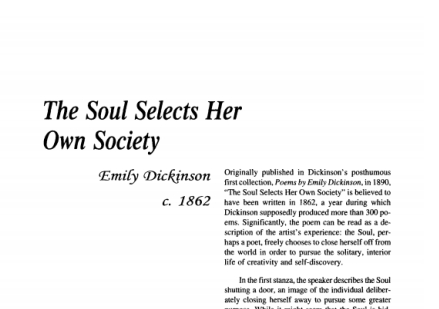 نقد شعر The soul selects her own society by Emily Dickinson