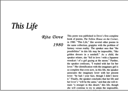 نقد شعر This Life by Rita Dove