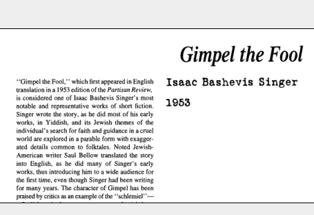 نقد داستان کوتاه Gimpel the Fool by Isaac Bashevis Singer