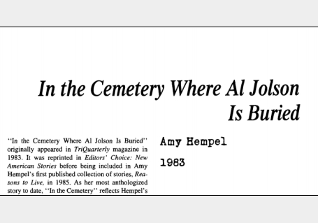 نقد داستان کوتاه In the Cemetery Where Al. Jolson is Buried by Amy Hempel