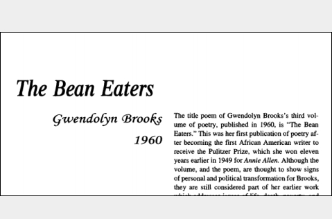 نقد شعر The Bean Eaters by Gwendolyn Brooks